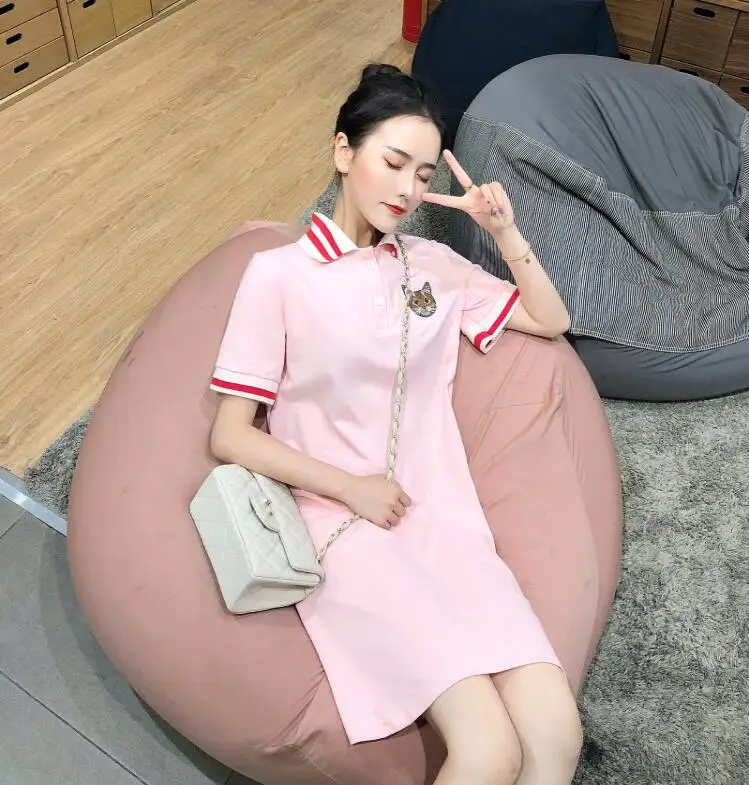 summer cartoon cat embroidery letter Loose dress Dresses