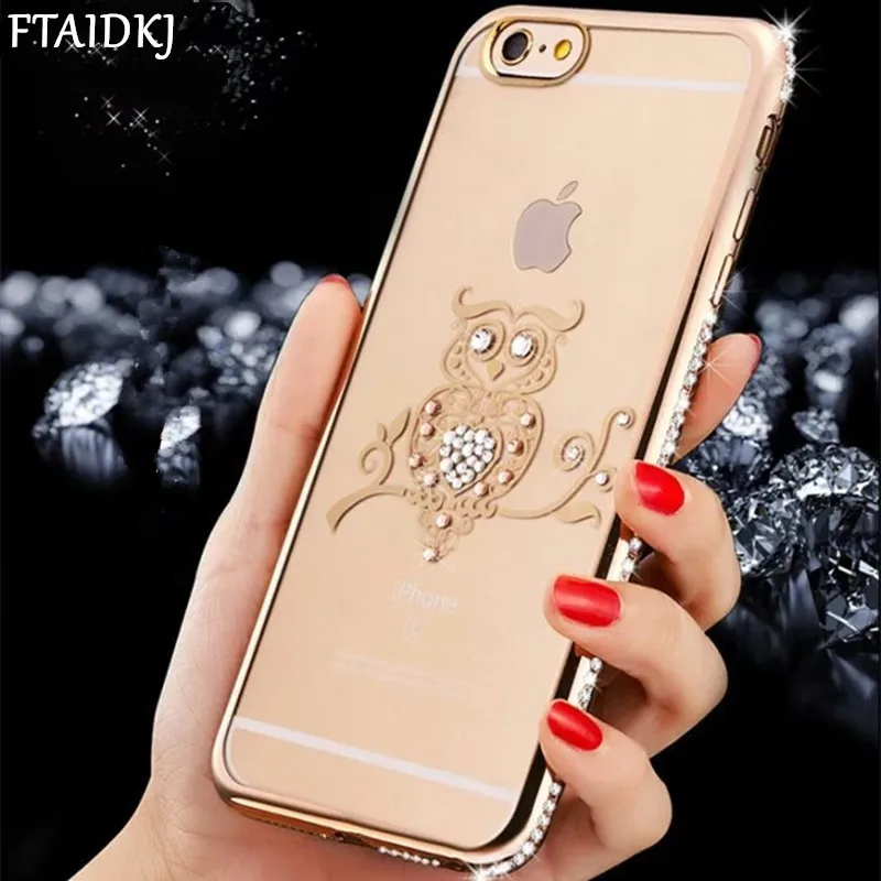 

FTAIDKJ Ultra Thin Bling 3D Rhinestone Diamond Soft TPU Silicone Phone Back Cover Case For iPhone 6S Case X 6 6S 7 8 Plus Coque