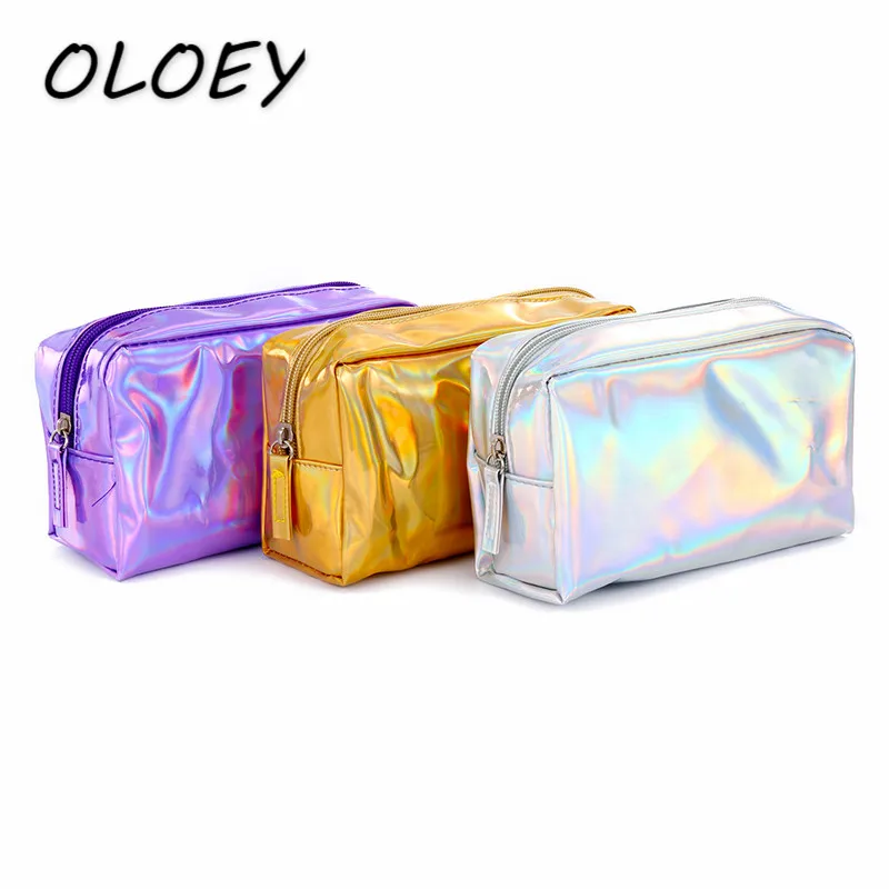 

Women Laser Cosmetic Bag Make Up Pack Holographic Student Pencil Case Toiletry Wash Box Fashion PU Hand Clutch#