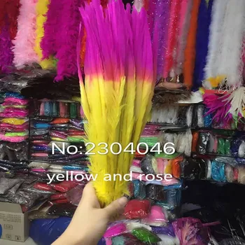 

Wholesale 100 pcs beautiful yellow and rose double color Pheasant Feather 16-18 inches 40-45 cm free shipping