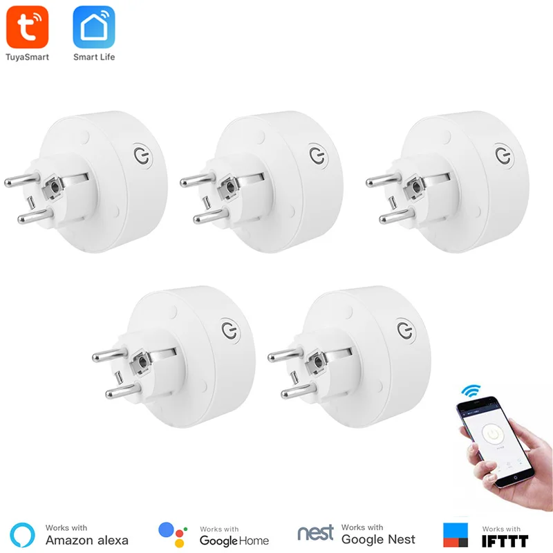 

5 Pieces Tuya Smart WiFi Socket EU Standard Smart Phone Remote Control 10A 220V Power Monitor Alexa Google Home IFTTT Compatible