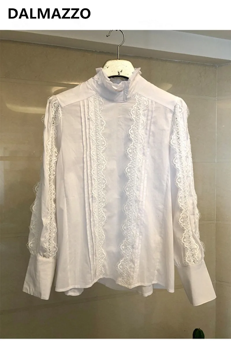 

Womans Long Sleeve Stand Collar Solid Lacework Slim Shirt Tops 2018 Autumn Women's Runway Shirts Blouses Femme