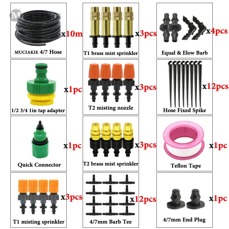 MUCIAKIE 50 м 30 м Капельное Орошение Сад полив туман наборы с 4 типами запотевания Регулируемая Насадка спрей Барб тройник Разъемы - Цвет: AB657Cxj