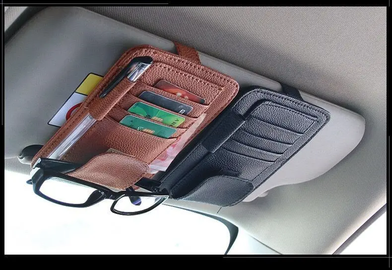 Leather Glasses Case spectacles sun visor Sunglasses holder clip eye