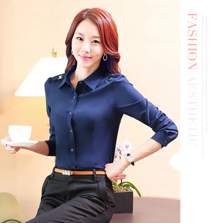 navy blue formal shirt for ladies