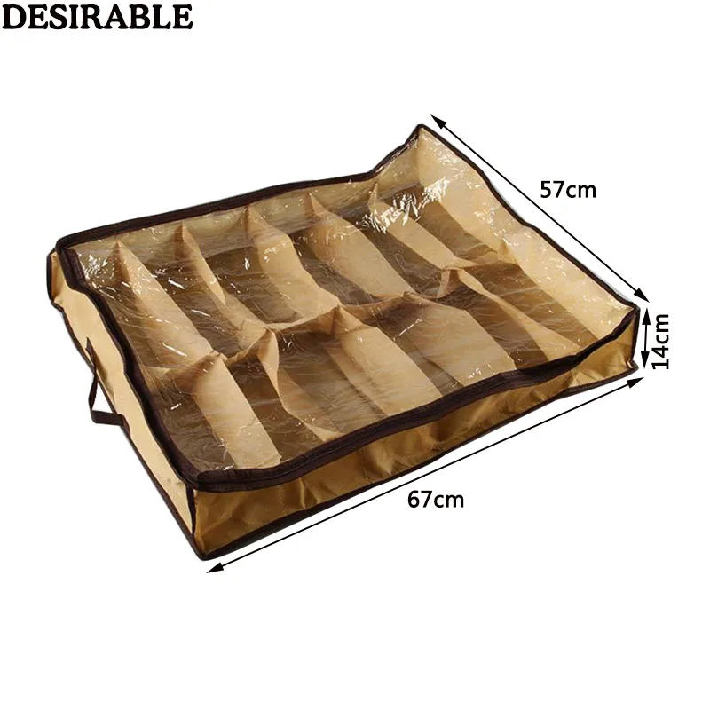  12 grid Dustproof Shoe Organizer Case Space Saving Home Essentials Under Bed Shoes Transparent Cove