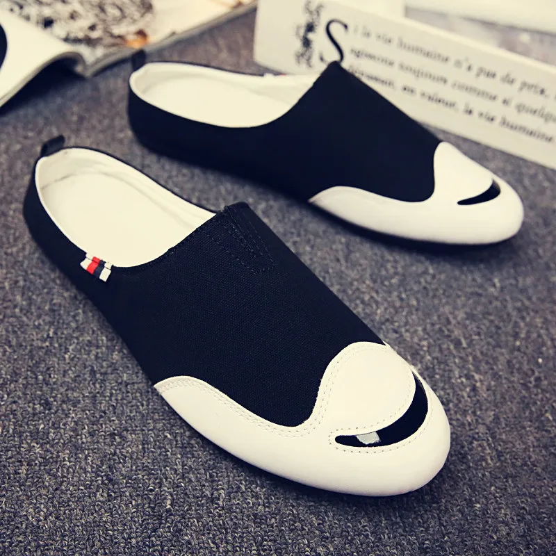 

Baotou half slippers male summer lazy bean shoes breathable canvas tide shoes Korean version of the trend slippers