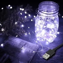 Год питаемые через USB порт 5 м 10 м светодиодный гирлянды серебряной проволоки Фея гирлянда для свадьбы для рождественской вечеринки домашние украшения