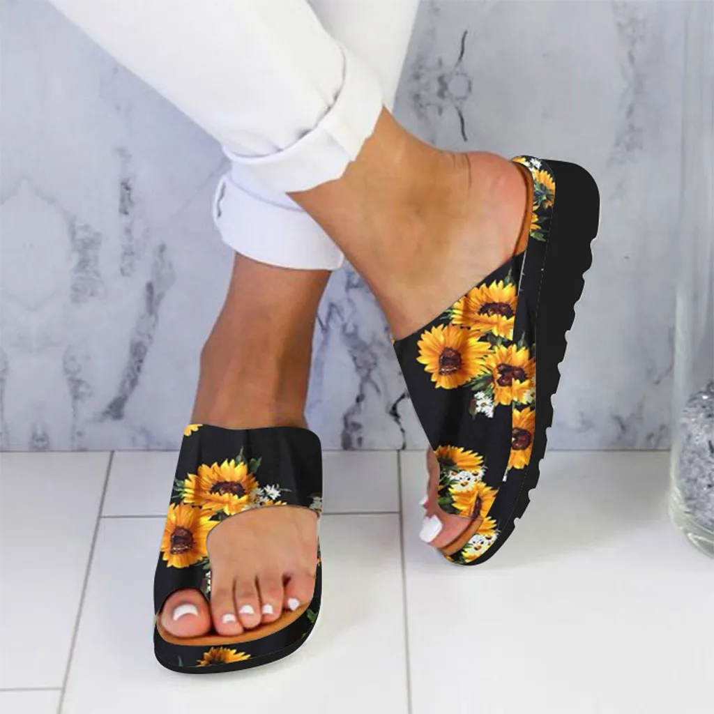 

Women Flats Wedges Slipper Open Toe Ankle Beach Shoes Sun flower Roman Sandals Plus Size Summer Women Outdoor Slippers Leather