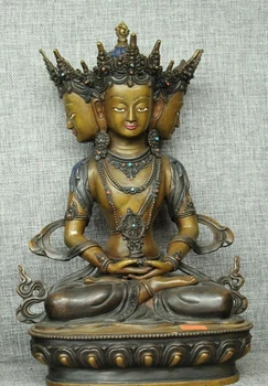 

wholesale factory 12 Tibet Pure Bronze Buddhism 3 Head Manjushri Manjusri Bodhisattva Buddha
