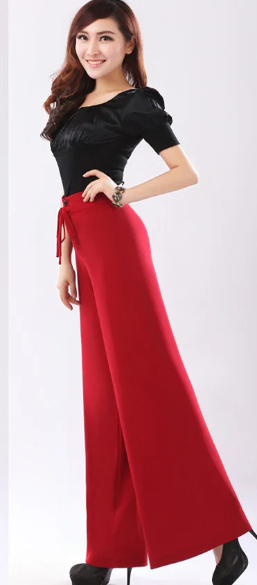 Высокое качество плюс размер женские широкие брюки женские Высокая талия плюс размер брюки-клеш 27-34 - Цвет: red