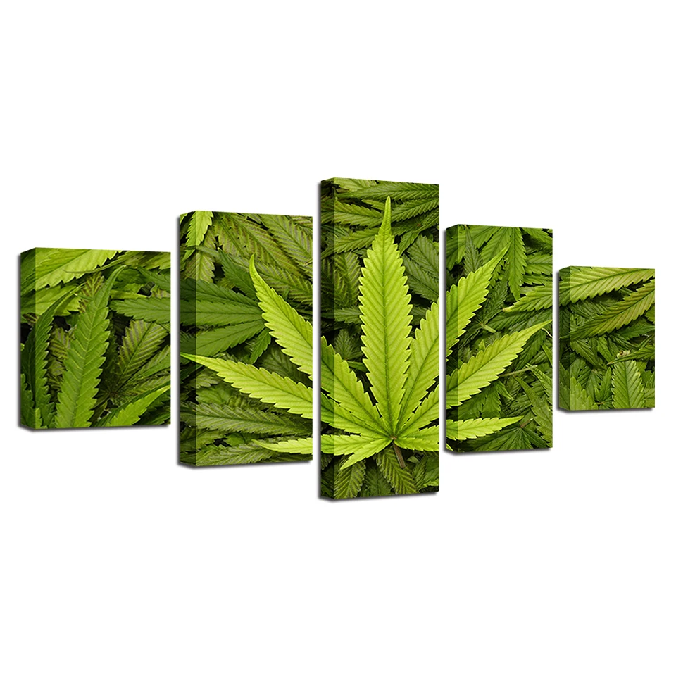 Canvas Paintings Wall Art HD Prints 5 Pieces Abstract Green Leaves Pictures For Living Room Green Life Posters Modern Home Decor