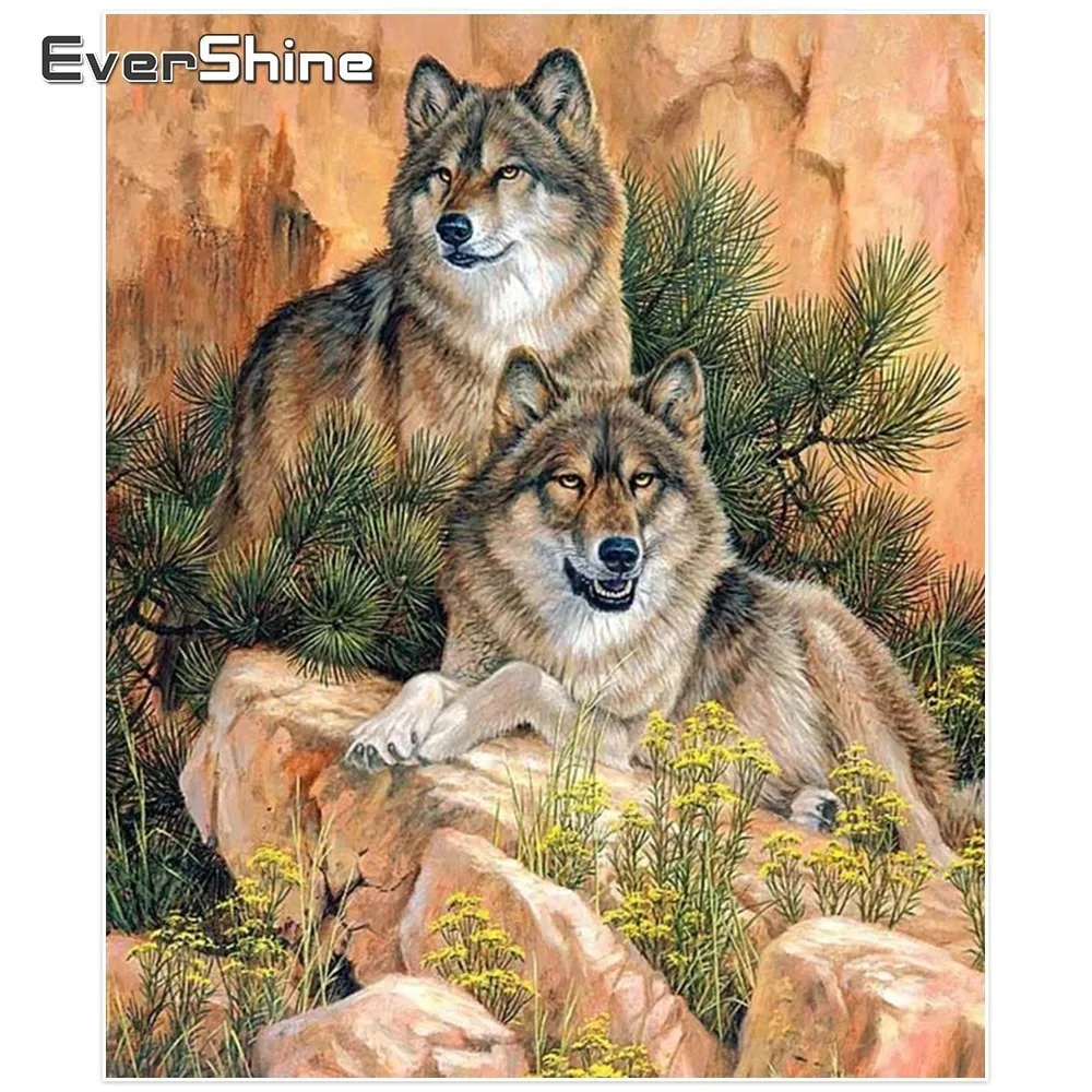 

EverShine Diamond Embroidery Sale Wolf Picture Of Rhinestones Diamond Painting Full Square Animals Cross Stitch Home Decoration