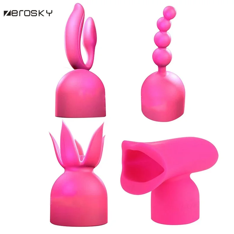 Zerosky Silicone Vibrator Magic Wand Attachment Head Covers AV Accessories G Spot Vibrators Massager Cap Sex Toys |