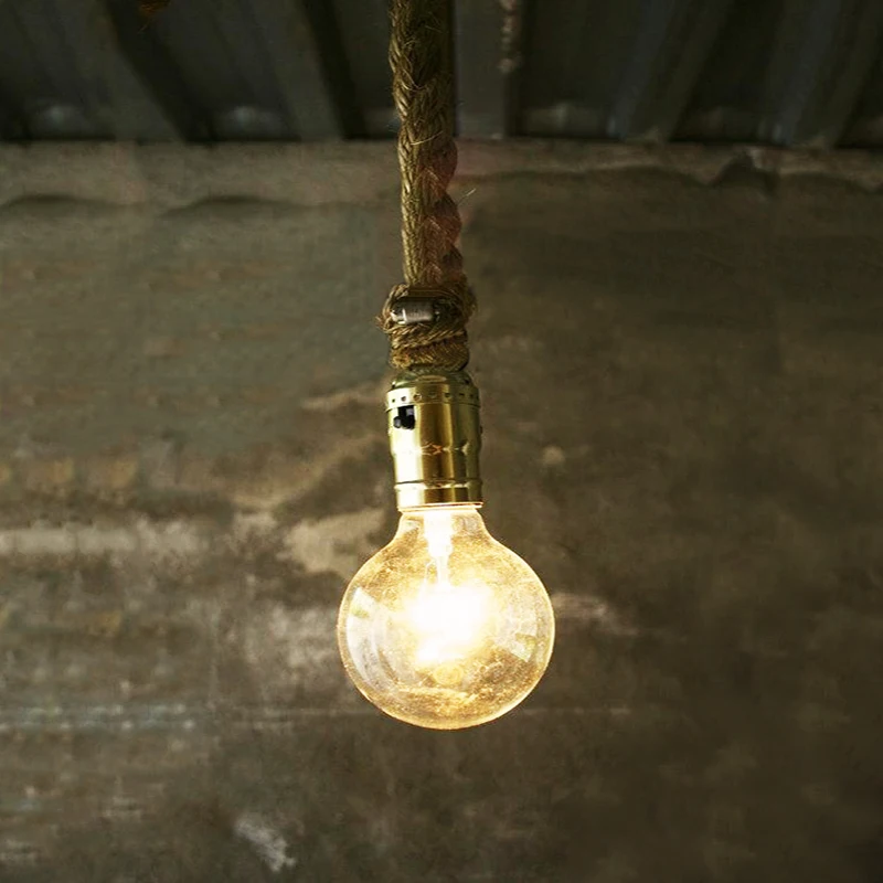 

Pendant light Single head Hemp Rope lamp E27 Socket LED bulb Art wire Vintage American Industry Design for Bar Dining room