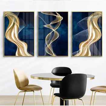 

Abstract Canvas Wall Paintings Golden Blue Line Wall Art Picture for Living Room Art poster Decoration Picture No Frame Dropship