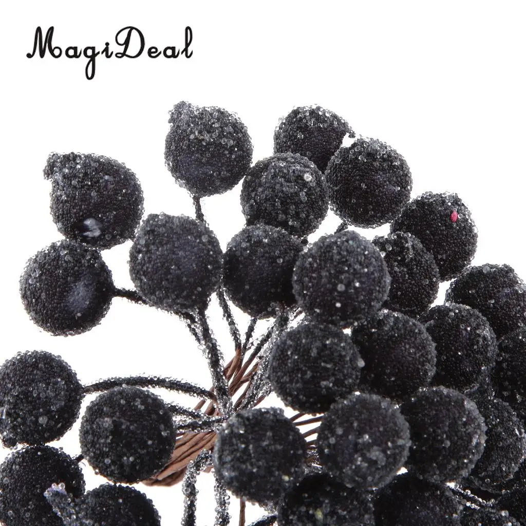 MagiDeal 200x Mini Christmas Frosted Fruit Berry Holly Artificial Flower for Home Party Decor Artificial Frosted Berries Black