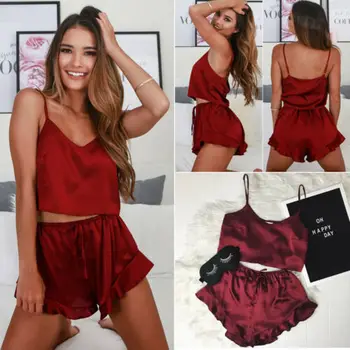 

Women Sexy-Lingerie Sleepwear Satin Silk Babydoll Lace Nightwear Pajamas Set2019