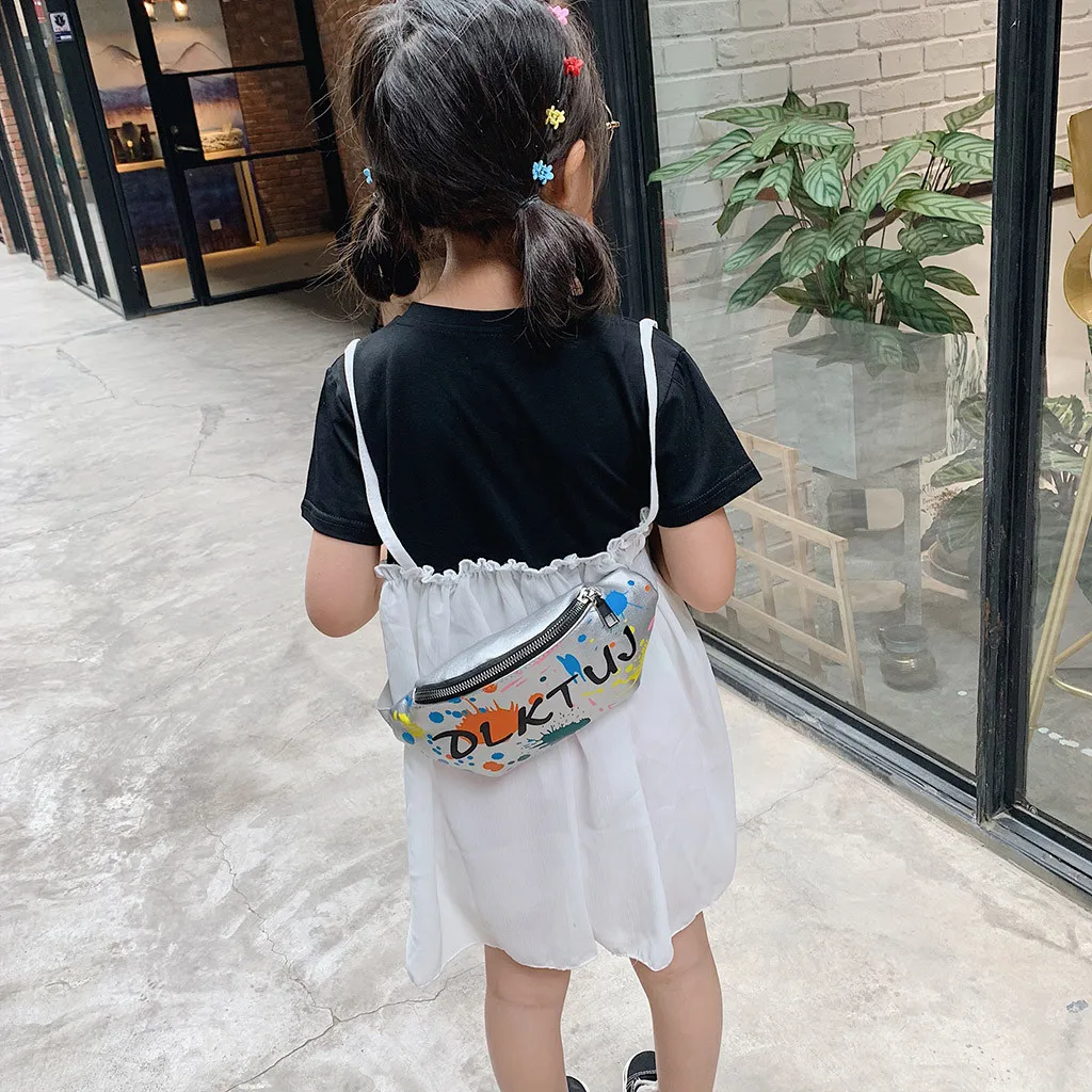 Children Waist Packs Bags Small Canvas Chest Bag Kid Boy Girl Graffiti Purse Belt Waist Bag Shoulder Messenger Crossbody Bags