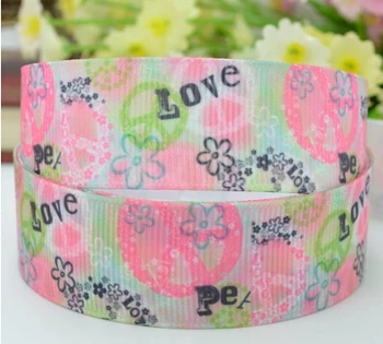 

2015 Top Fashion New Peace and Love Symbol Ribbon 7/8" Peace and Love Symbol Printed Grosgrain Ribbon 100yards