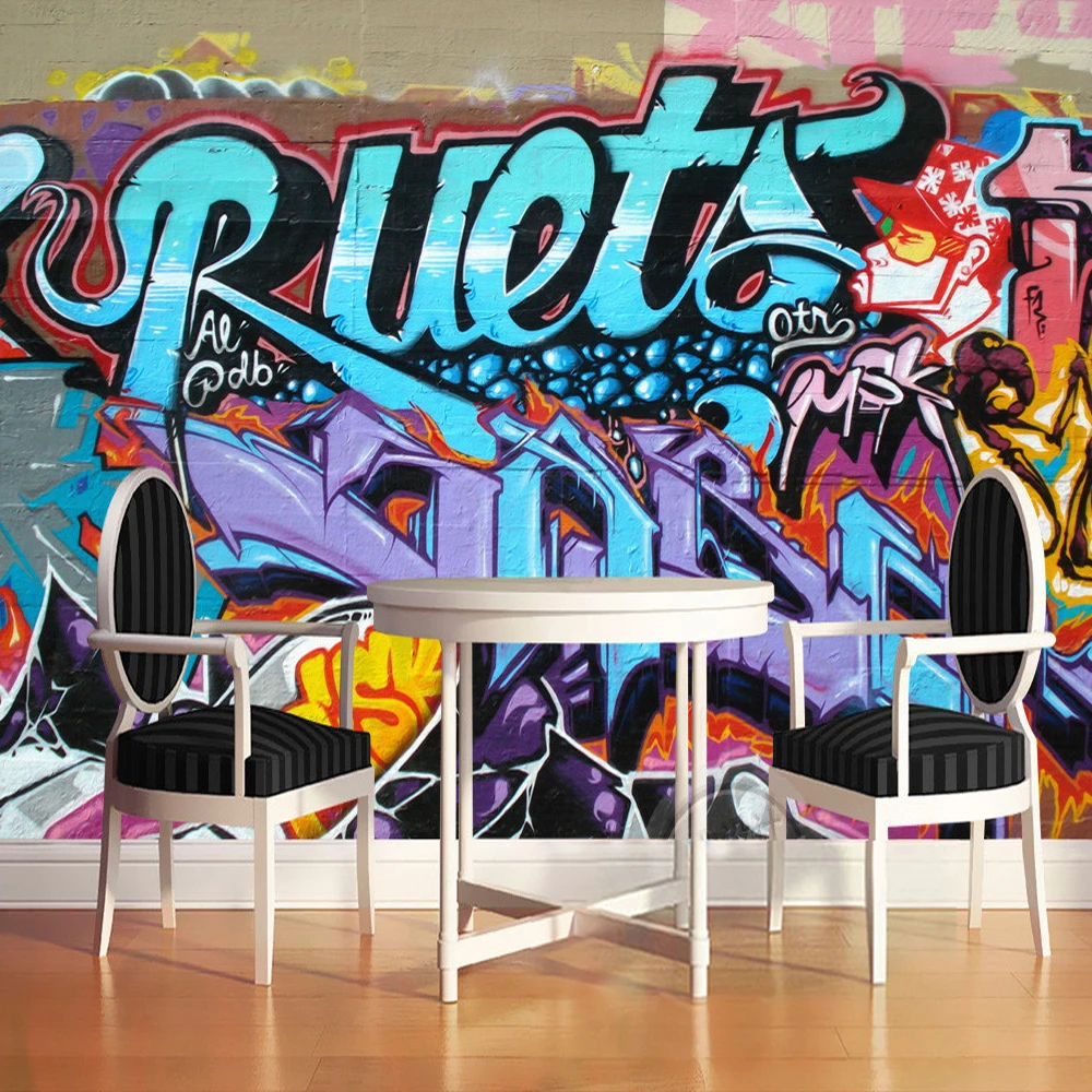

Custom Wall Painting Retro Art Fashion Graffiti Alphabet Brick Wall Wallpaper Home Decor For Living Room Photo Wall Paper Mural