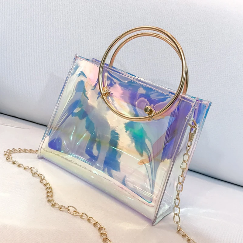 

2018 Laser Shoulder Bags Female Beach Women Transparent Message Tote Bag Leather Crossbody Baobao Girl Fashion Chain Handbag New