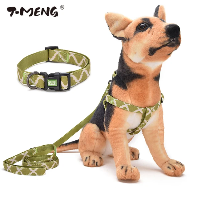 T-MENG 3 Piece Dog Collar Harness Leash Set Adjustable Pet Dog Collar Chest Strap For Small Mediun Dogs Cat Leash Pet Product
