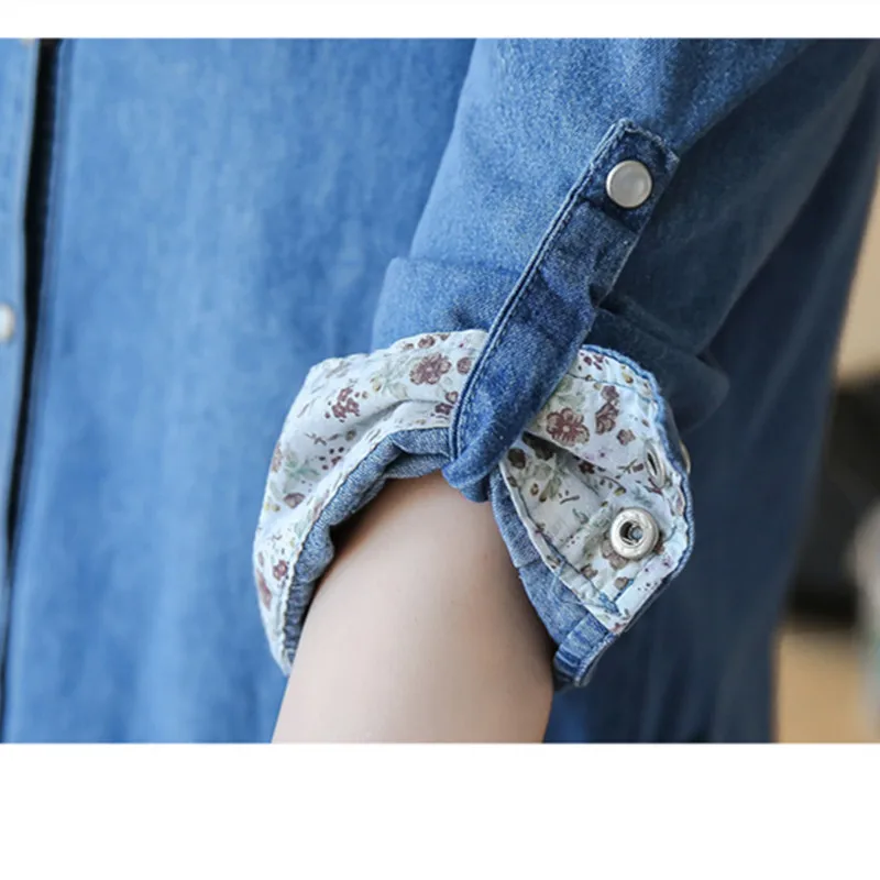 Женская джинсовая рубашка с длинным рукавом свободного покроя|long denim shirt womens|blouse