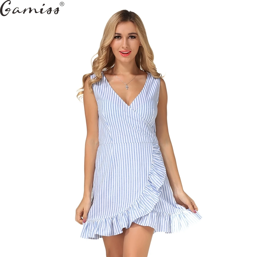 Aliexpress.com : Buy Gamiss Blue Striped Summer Vest Dress 2017 ...