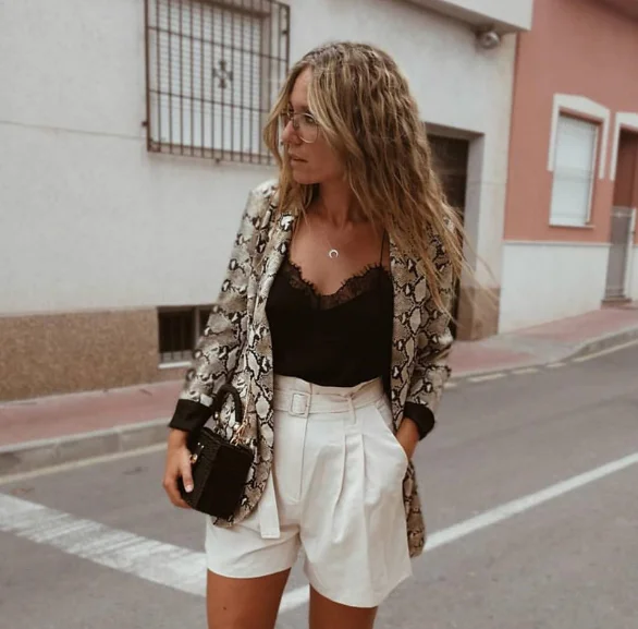 Mr.nut 2019 new women's snake print long-sleeved slim jacket small suit  Cotton  Office Lady  women blazers and jackets