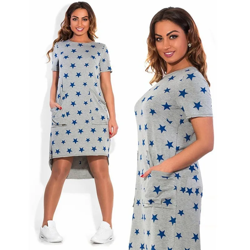 Русская мода 2019 5XL 6XL Большие размеры Новые женские Платья повседневные летние платья больших размеров пять звезд нерегулярные с круглым вырезом с коротким рукавом платья больших размеров|plus size vestido|vestidos plussleeve dress | АлиЭкспресс