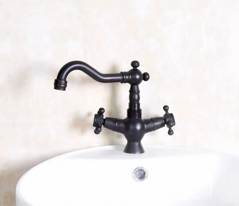 Oil Rubbed Bronze Black Color Swivel Spout Kitchen Bar Sink Bathroom Basin Faucet Hot & Cold Two Handles Mixer Tap anf145