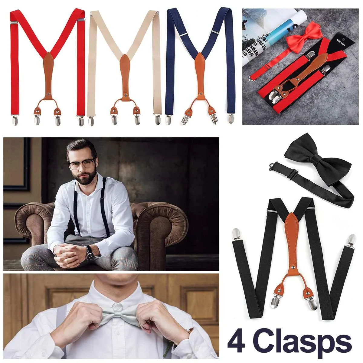 Y-образные 4 подтяжки с застежками, брюки, ремень с бантом, модный мужской ремень, галстук-бабочка, набор для мужчин и женщин, подтяжки