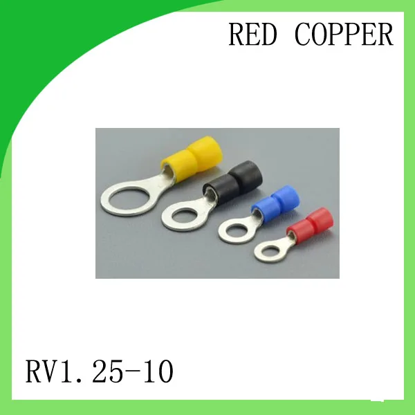 

High quailty red copper 1000 PCS RV1.25-10 Cold Pressed Terminal Connector Suitable for 22AWG - 16AWG Cable lug