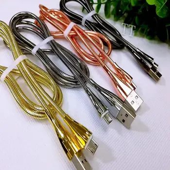 

Free Ship 10pcs Spring Steel wire of Zinc Alloy USB Cable Mobile Phone 2.1A Fast Charging Data sync Cable For Android iPhone