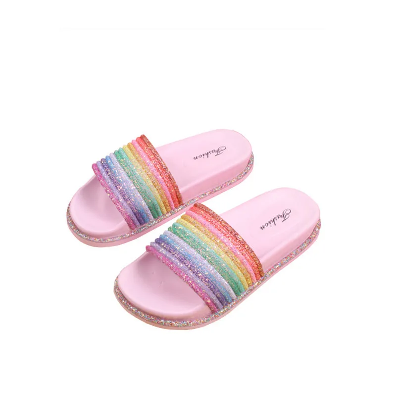 

Women Summer Non-slip Flat Rainbow Slippers Women Outdoor Thick Soles Beach Flip Flops Drop Shipping Slides Women Shoes