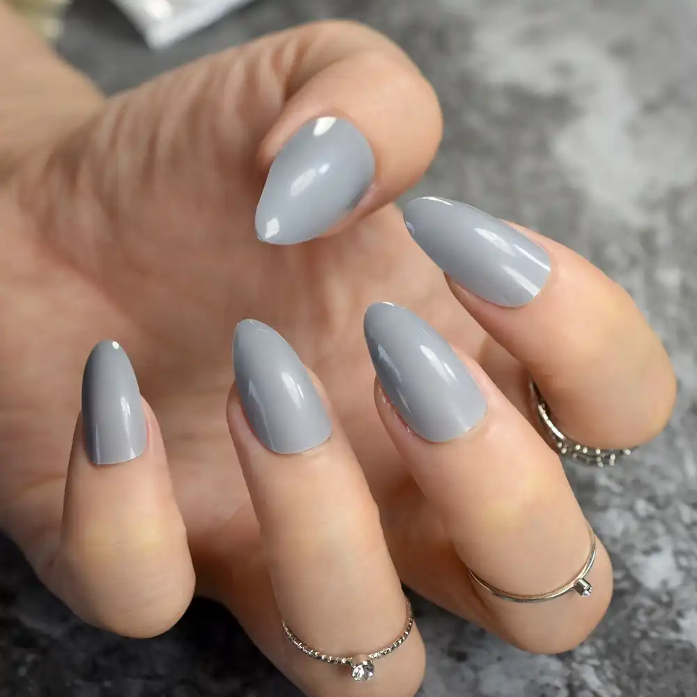 Candy Pure Grey Stiletto Nails Pointed Medium Size Artificial Fake Nail Art Tips Full Wrapped Diy Finger Makeup Decoration 585p Fake Nails Art Tips Nail Art Tipsstiletto Nails Aliexpress