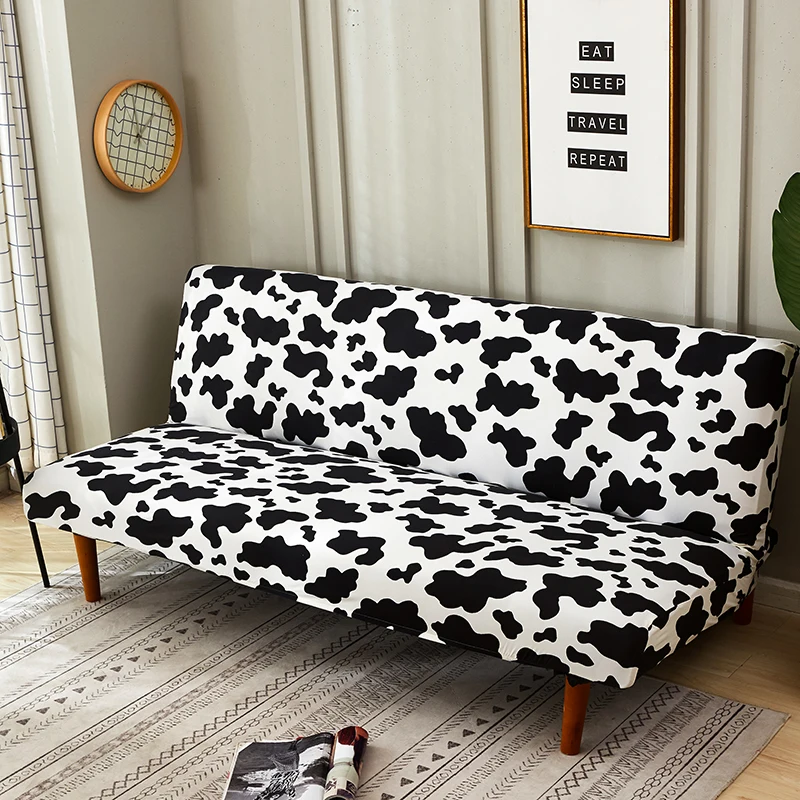 Черный и белый узор коровы эластичный чехол на диван без подлокотника съемные