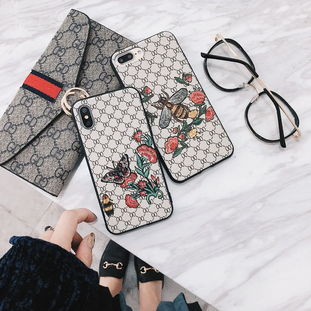 

Fashion Butterfly Bee Matte High Embossed TPU Soft Grid leather Case Cover Coque Shell Funda for Apple iphone 6 6s 7 8 X Plus