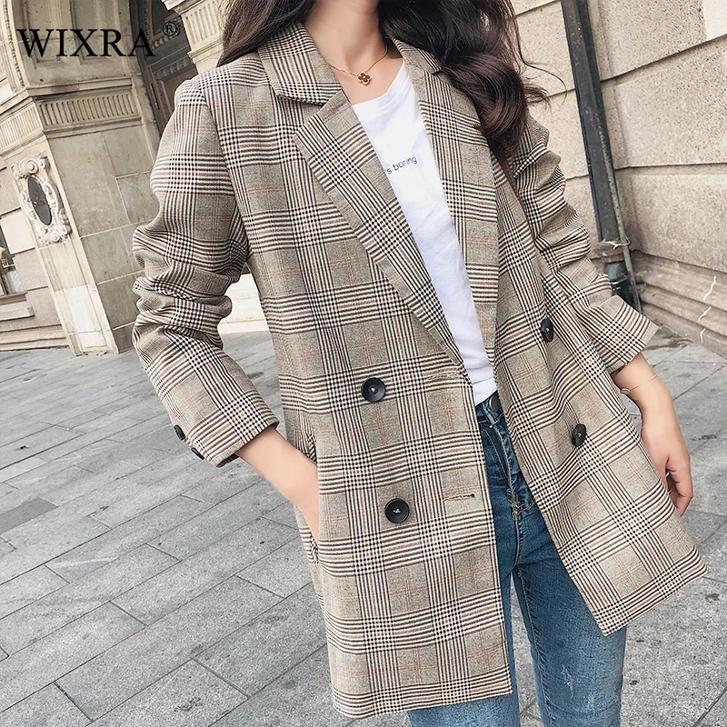 

Wixra 2019 Spring Autumn Stylish Plaid Blazer Basic Long Sleeve Pockets Casual Streetwear Lady Blazer Jackets Women Clothing