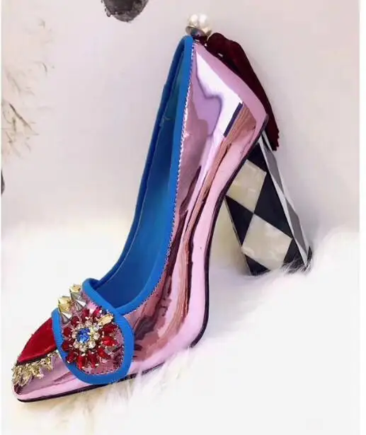Tacones As Púrpura Pic Perla Oro De Cuadros Pic Remaches Chunky as Rojo Amor Mujeres Cuero Zapatos A Sexy Bombas Cristal Plata Primavera wU8qC