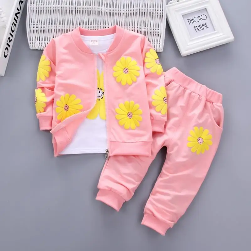 2019 Real Roupas Infantis Children&#39;s Garment Spring And Autumn New Girl Pure Cotton Printing Three-piece Child Suit 0-4y