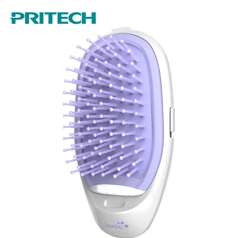 Purple Pritech мини-расческа для волос, электрическая Массажная щетка для волос, питьевая ионная расческа для волос, Антистатическая щетка для волос для девочек - Цвет: Purple