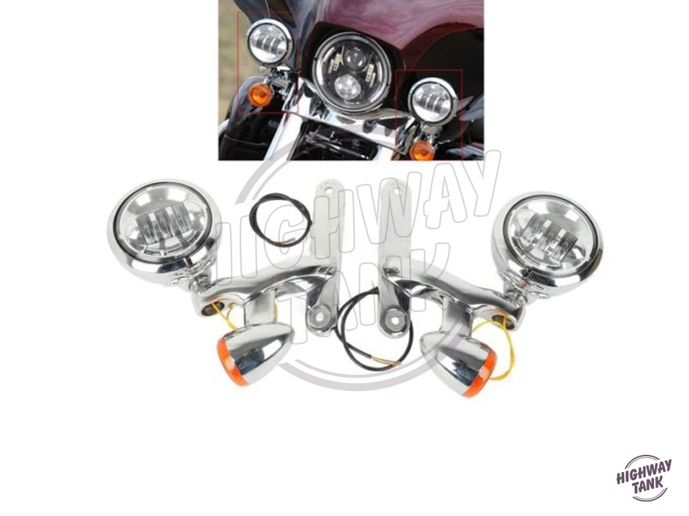 

Chrome Motorcycle LED Turn Signal Spotlight Fog Light Bracket case for Harley Electra Glide FLHX FLHXXX
