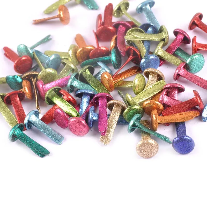 100Pcs 8x16mm Mix Glitter Powder Round Brads For DIY Home Paper Decor Metal Craft Scrapbooking Embellishment Fastener Brad C2160