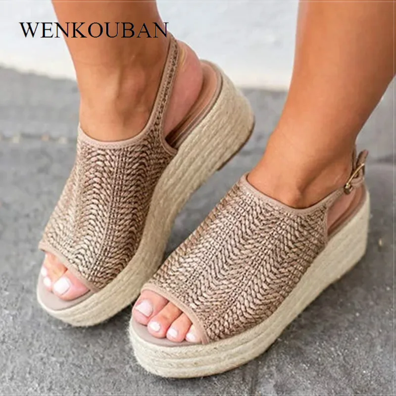 

Women Hemp Sandals Summer Wedges Shoes For Women Platform Sandals ladies High Heels Female Beach Shoes Sandalias Mujer 2020