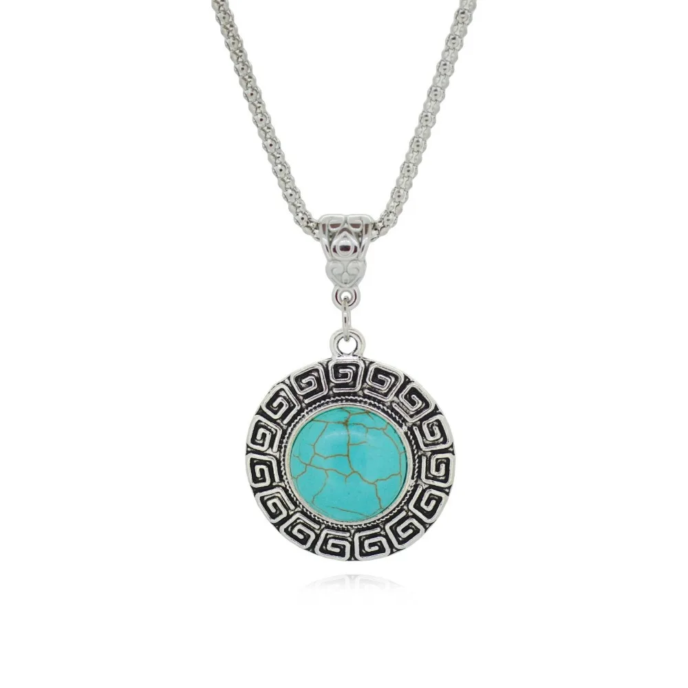 

Tibetan Silver Pendant for Women Green Stone Stone Necklaces Round design Simple Style Women's Antique Silver Simulated Metal