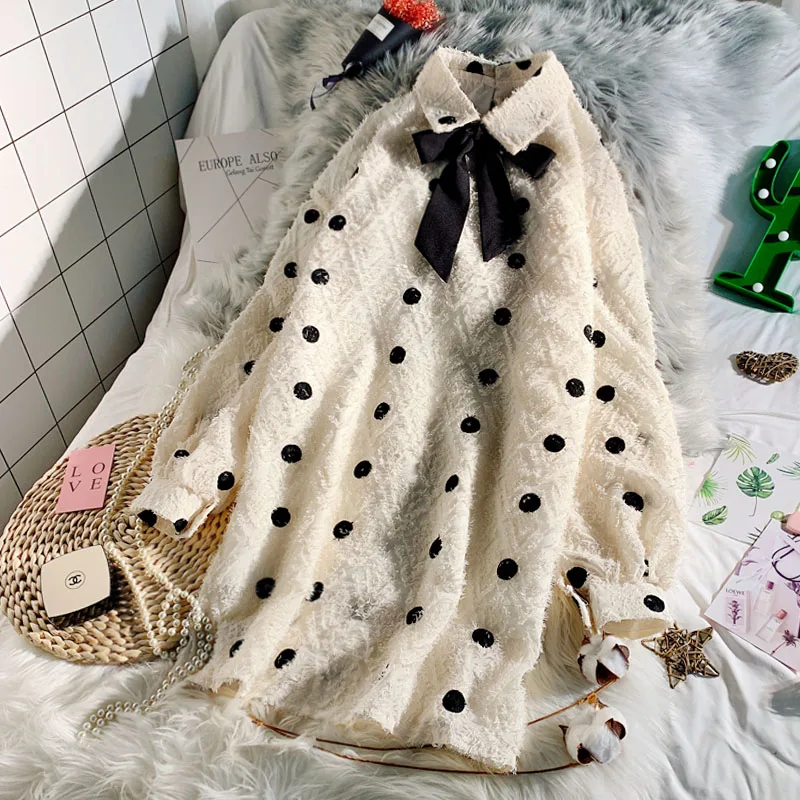 

Summer Spring Dress for Women Clothes 2019 Chiffon Korean Loose Long Casual Dress Long Sleeve Polka Dot Dresses Vestidos LW235