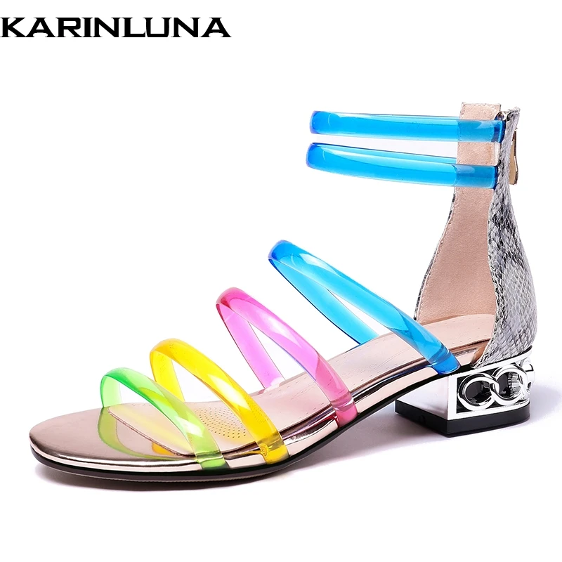 

KarinLuna New large Size 31-45 Sweet colored Gladiator sandals women Summer low Chunky heels sandals women shoes woman