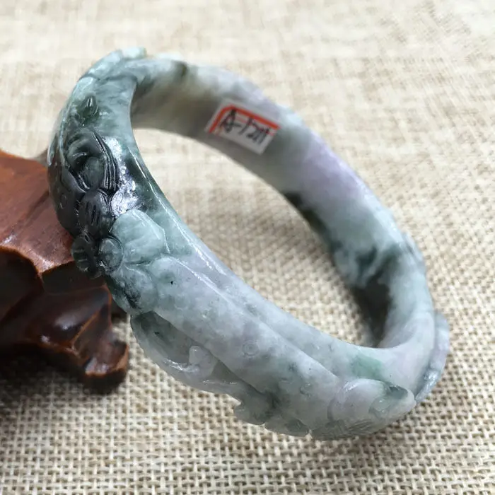 

59mm Vintage Chinese Hand-carved Black Green Jadeite Jade Bracelet Bangle 1211